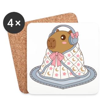 Cute Capybara Earmuffs Blanket - Cozy Apparel - Coasters (set of 4) - white - Front