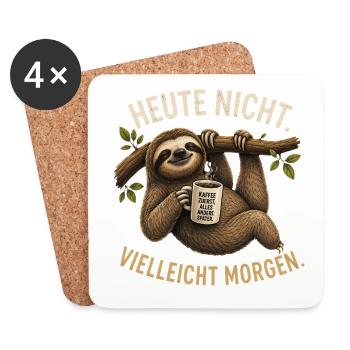 Heute Nicht Vielleicht Morgen Faultier Kaffee - Untersetzer (4er-Set) - Weiß - Vorne