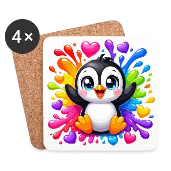 Éclaboussure de cœurs couleur de pingouin - Dessous de verre (lot de 4) - blanc - Devant