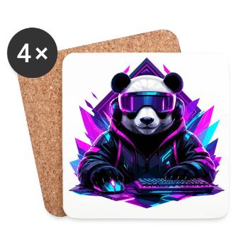 Panda Cyberpunk Gaming Neon - Coasters (set of 4) - white - Front