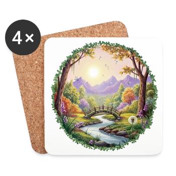 Pont paysager aux couleurs printanières - Dessous de verre (lot de 4) - blanc - Devant