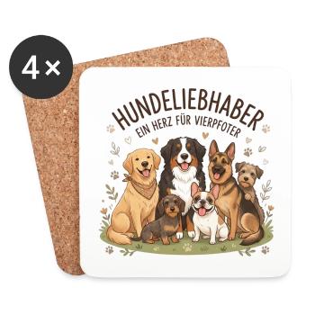 Hundedeliebhaber – Ein Herz Für Vierbeiner - Untersetzer (4er-Set) - Weiß - Vorne