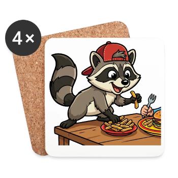 Pommesdieb: Lustiges Racoon Motiv Kinder - Untersetzer (4er-Set) - Weiß - Vorne