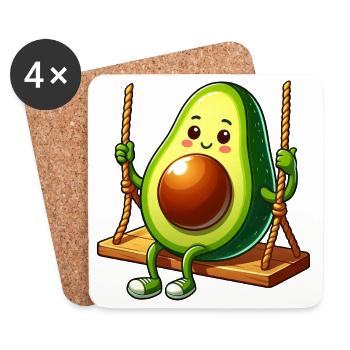 Süße Avocado auf Schaukel Cartoon Spielplatz - Untersetzer (4er-Set) - Weiß - Vorne