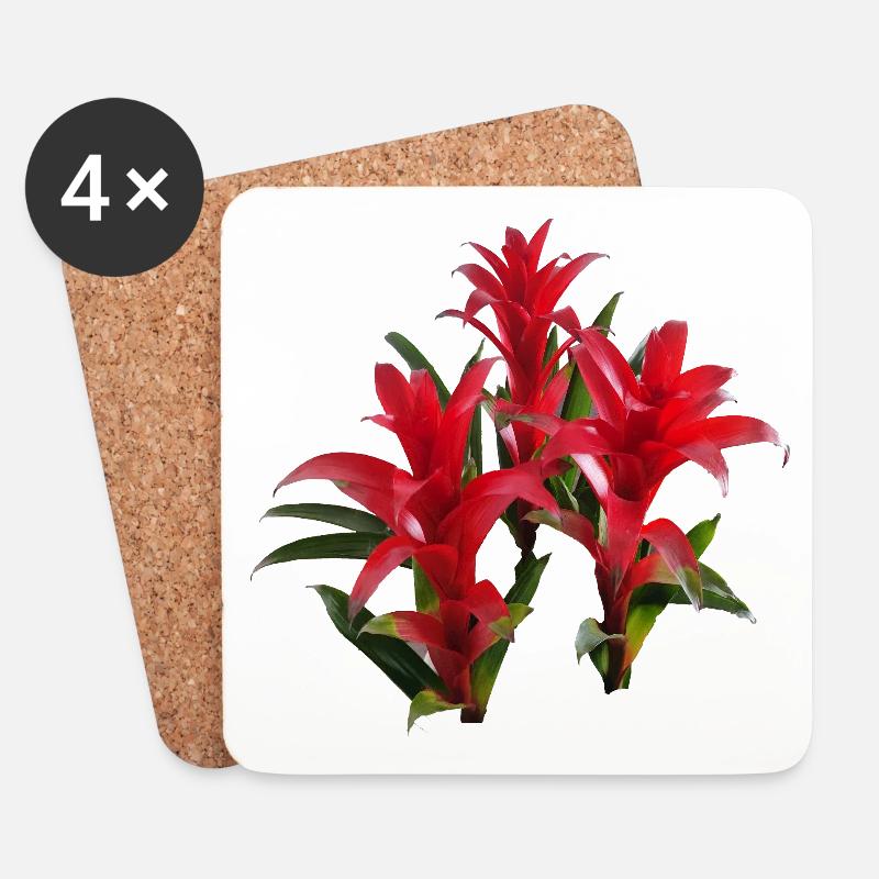 Vibrant_Red_Bromeliads - Untersetzer (4er-Set) - Weiß