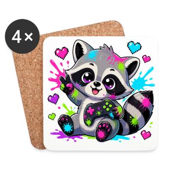 Bunter Raccoon mit Controller - Untersetzer (4er-Set) - Weiß - Vorne