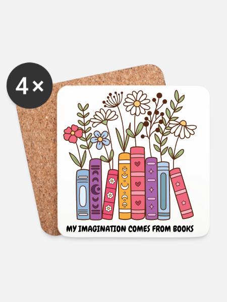 Flower Book Reading Magic - Coasters (set of 4) - white