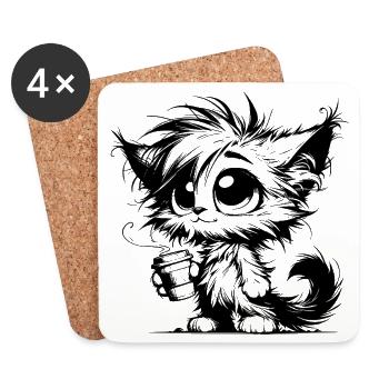 Grands yeux, petite tasse, personnalité énorme - Dessous de verre (lot de 4) - blanc - Devant