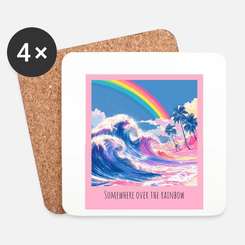 Regenbogenstrand Retro Welle - Untersetzer (4er-Set) - Weiß