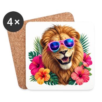 Tropischer Löwe mit Sonnenbrille - Untersetzer (4er-Set) - Weiß - Vorne