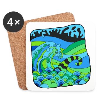 Green Deco Waves - Coasters (set of 4) - white - Front