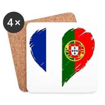 France Portugal Flag Coeur - Dessous de verre (lot de 4) - blanc - Devant