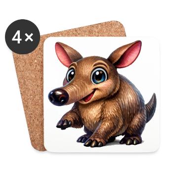 Cute Cartoon Aardvark - Coasters (set of 4) - white - Front
