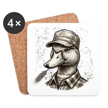 Cool Farmer Duck in a Vintage Retro Style - Coasters (set of 4) - white - Front