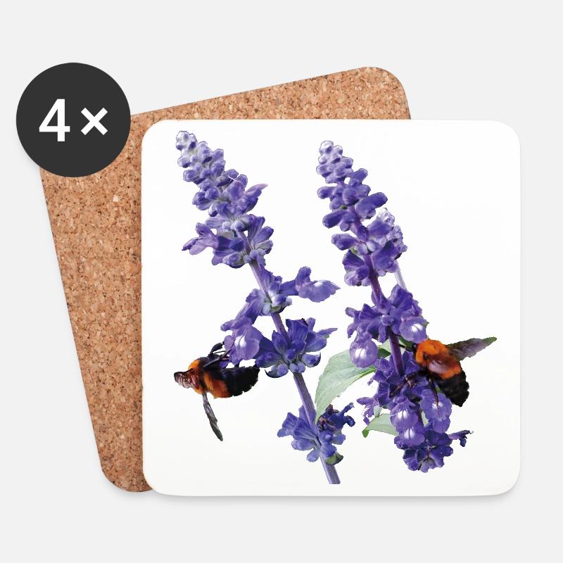 Vibrant_Salvia_Farinacea_-_Bumblebees - Untersetzer (4er-Set) - Weiß