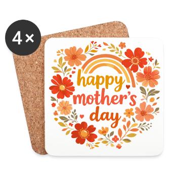 Frohes Muttertags-Retro-Blumenkranz - Untersetzer (4er-Set) - Weiß - Vorne