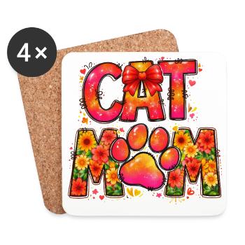Cat Mom Katzenmama Blumen Pfote Schleife Design - Untersetzer (4er-Set) - Weiß - Vorne