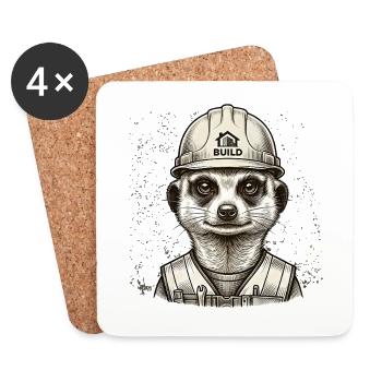 Cool Construction Worker Meerkat Vintage Style - Coasters (set of 4) - white - Front