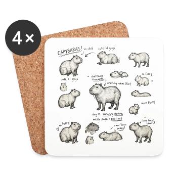 Capybara Skizzenparade - Untersetzer (4er-Set) - Weiß - Vorne
