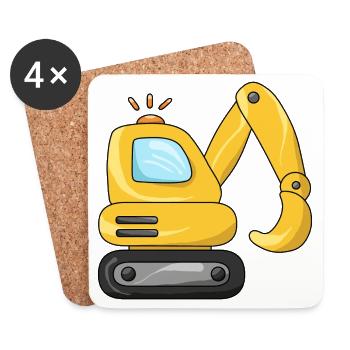 Excavator Kids | Chantier | Dessin animé drôle - Dessous de verre (lot de 4) - blanc - Devant