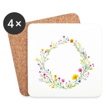 Couronne de fleurs sauvages personnalisable - Dessous de verre (lot de 4) - blanc - Devant
