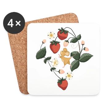 Erdbeere mit süßer Maus Garten Blumen Früchtchen - Untersetzer (4er-Set) - Weiß - Vorne