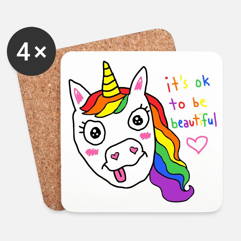 Es ist okay, ein schönes Regenbogen-Einhorn zu sein - Untersetzer (4er-Set) - Weiß