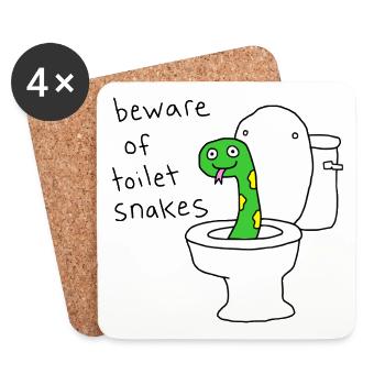 Méfiez-vous des serpents de toilette - Dessous de verre (lot de 4) - blanc - Devant