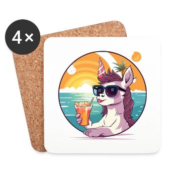 Fête des Lamas du Coucher du Soleil - Dessous de verre (lot de 4) - blanc - Devant