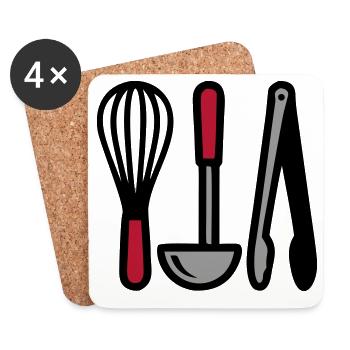 Kitchen Utensils Cooking Baking Cooking School - Coasters (set of 4) - white - Front
