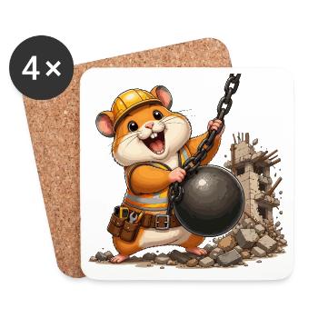 Construction hamster with demolition ball - Coasters (set of 4) - white - Front