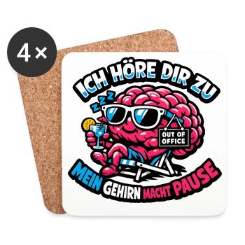 Hirn macht Pause – Bürohumor - Untersetzer (4er-Set) - Weiß - Vorne