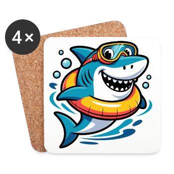 Requin plongeant joyeux avec anneau de nage - Dessous de verre (lot de 4) - blanc - Devant