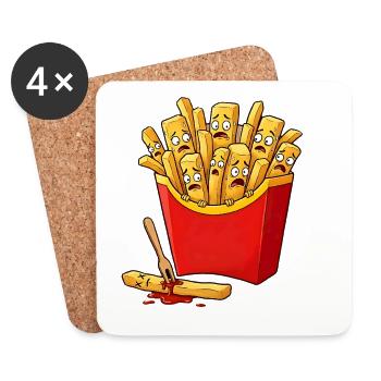 Frites effrayées - Conception de bandes dessinées - Dessous de verre (lot de 4) - blanc - Devant