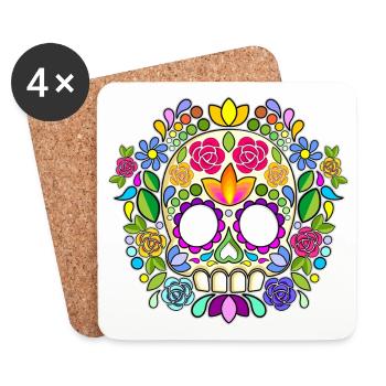 Zuckerschädel Floral Calavera Tag der Toten - Untersetzer (4er-Set) - Weiß - Vorne
