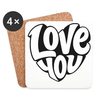 Love You - Liebe Doch Herz Typo - Untersetzer (4er-Set) - Weiß - Vorne