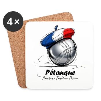Boule de Pétanque Française en Béret Tricolore - Dessous de verre (lot de 4) - blanc - Devant
