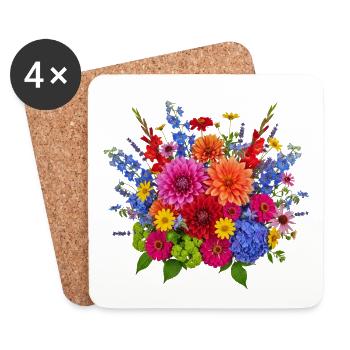 Blütenexplosion – Bunter Sommerstrauß - Untersetzer (4er-Set) - Weiß - Vorne