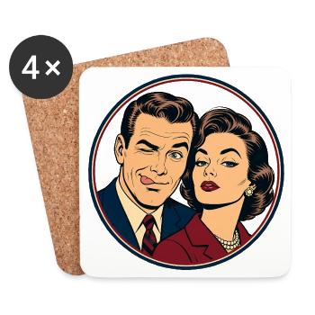 Retro Pop Paar Winking Duo - Untersetzer (4er-Set) - Weiß - Vorne
