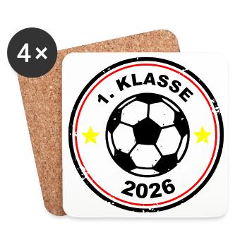 Fußball Emblem - Schulanfang - 1. Klasse 2026 - Untersetzer (4er-Set) - Weiß - Vorne