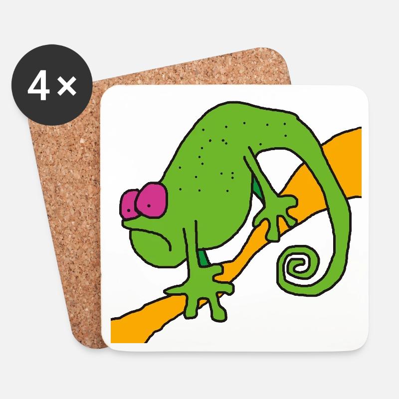 Chamaeleon am Ast – bunte Pop-Illustration - Untersetzer (4er-Set) - Weiß
