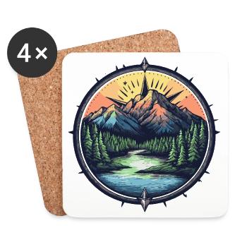 Berge Kompass - Untersetzer (4er-Set) - Weiß - Vorne