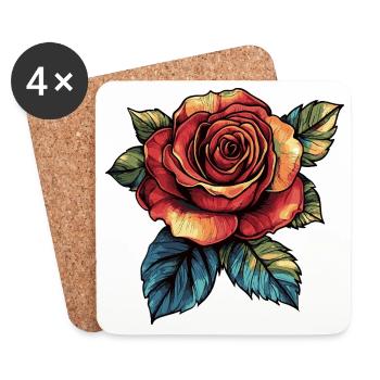 Fleur de rose - Dessous de verre (lot de 4) - blanc - Devant