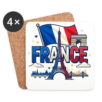 T-Shirt France Tour Eiffel - Monuments Paris  - Dessous de verre (lot de 4) - blanc - Devant