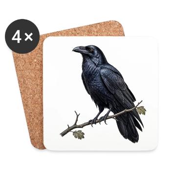 Grand Corbeau - Corvus corax - Dark Academia - Dessous de verre (lot de 4) - blanc - Devant
