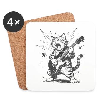 Heavy Metal Cat avec guitare électrique - Cat Rock - Dessous de verre (lot de 4) - blanc - Devant