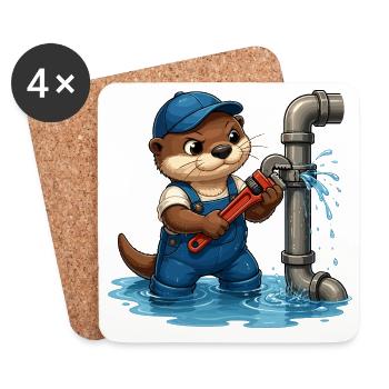 Loutre plombière avec outil à tuyaux - Dessous de verre (lot de 4) - blanc - Devant