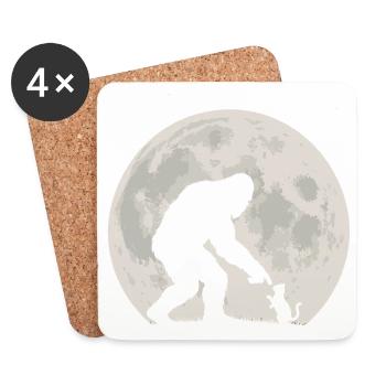 Bigfoot, Cat, Moon, Full Moon, Kitten - Coasters (set of 4) - white - Front