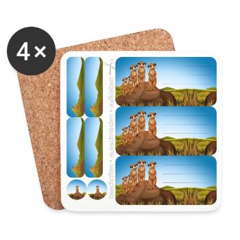 DIY Schulaufkleber Set - Erdmännchen - 9 Sticker - Untersetzer (4er-Set) - Weiß - Vorne