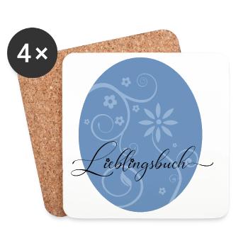 Favorite Book Flower Ornament Blue - Coasters (set of 4) - white - Front